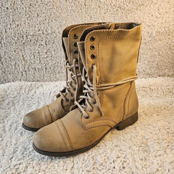 Steve Madden Troopa Combat Boot Taupe Leather Grunge Lace Up Womens Bootie 7.5 - Picture 1 of 7